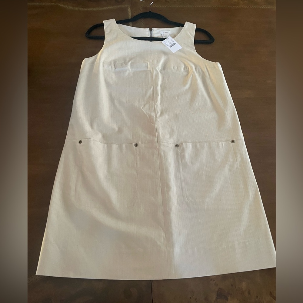 J. Crew Cream Sleeveless Shift Dress with Front Patch Pockets